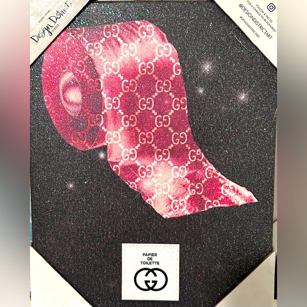 Design District Gucci Toilet De Luxe Roll Glitter Embellished Canvas Wall Art